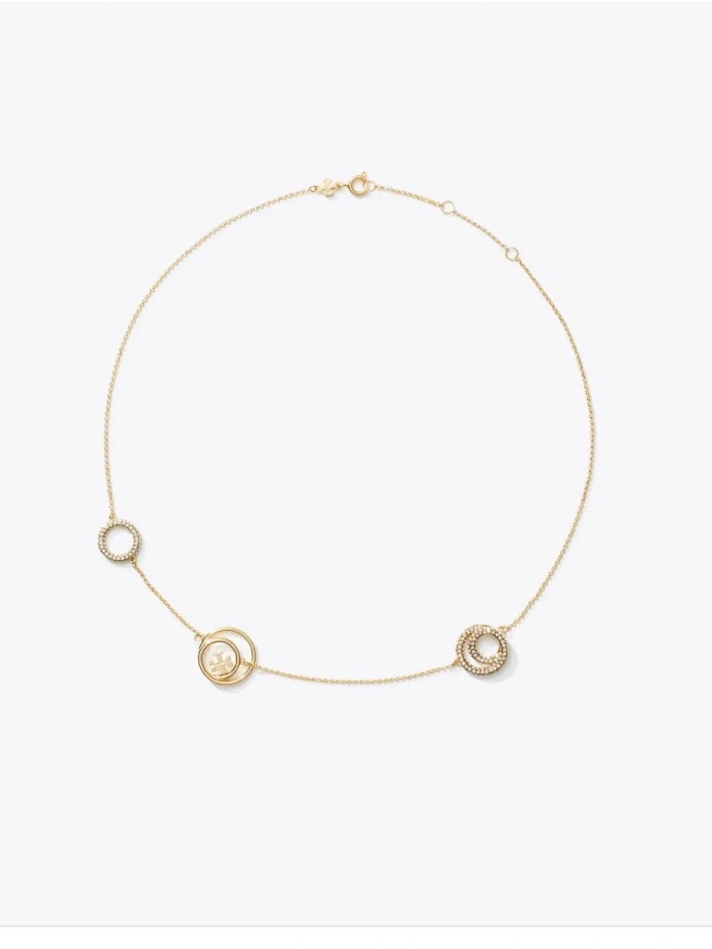 Tory Burch Millet T Gold and pave crystal Necklace NWT